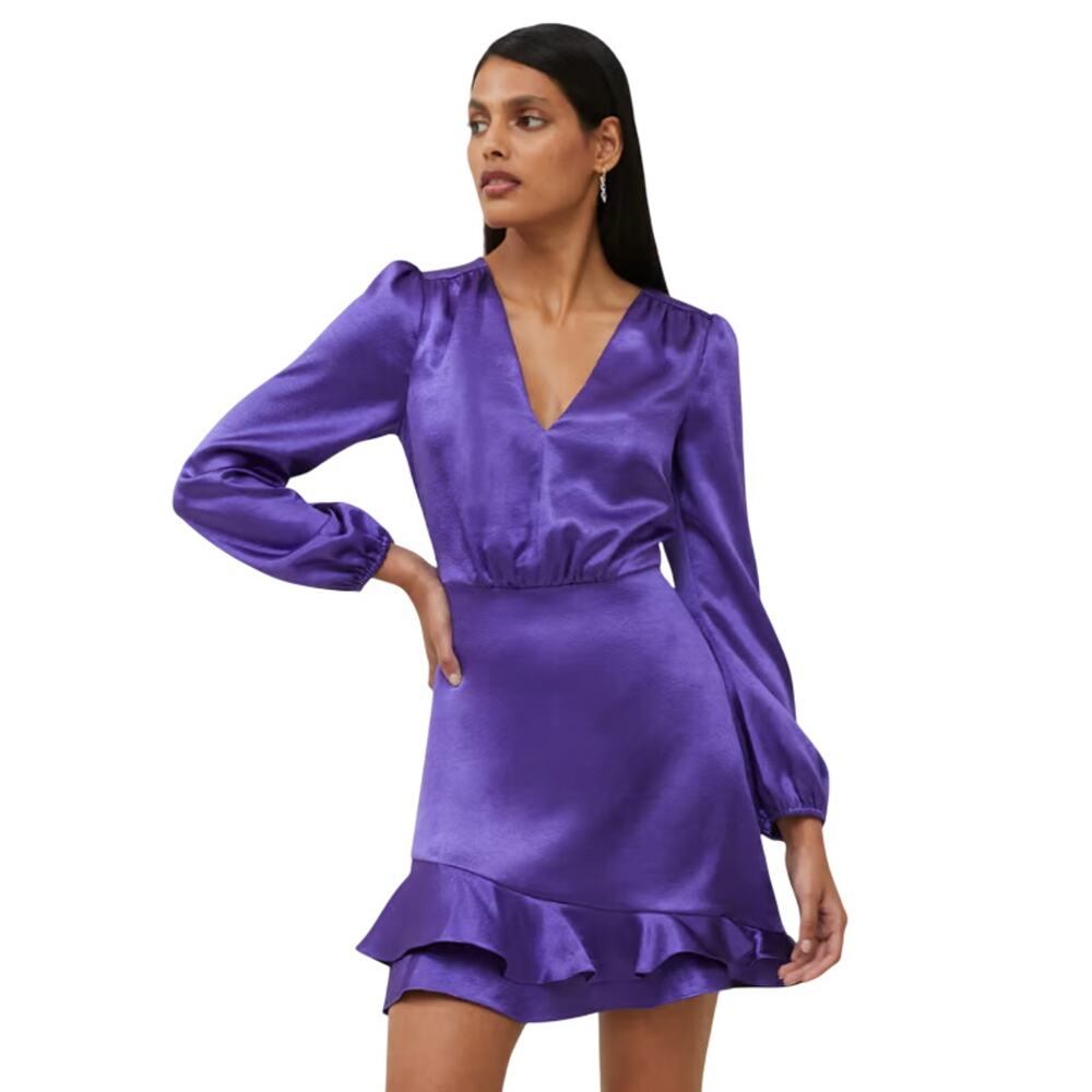 NWT French Connection Denney Satin V-Neck Mini Dress Cobalt Violet Size 2